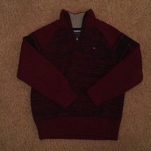 Boys red and navy sweater with zip collar